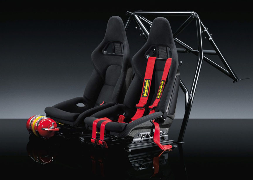 Porsche 911 997 Clubsport roll cage, flame-retardant foldable cloth bucket seats