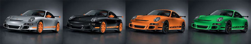 Porsche 911 997 GT3 RS 3.6 silver, black, orange, green