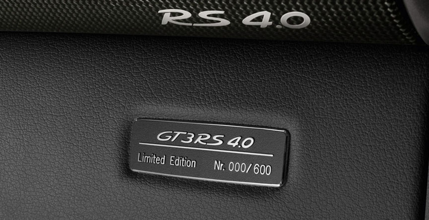 Porsche 911 997 GT3 RS 4.0 dashboard plaque
