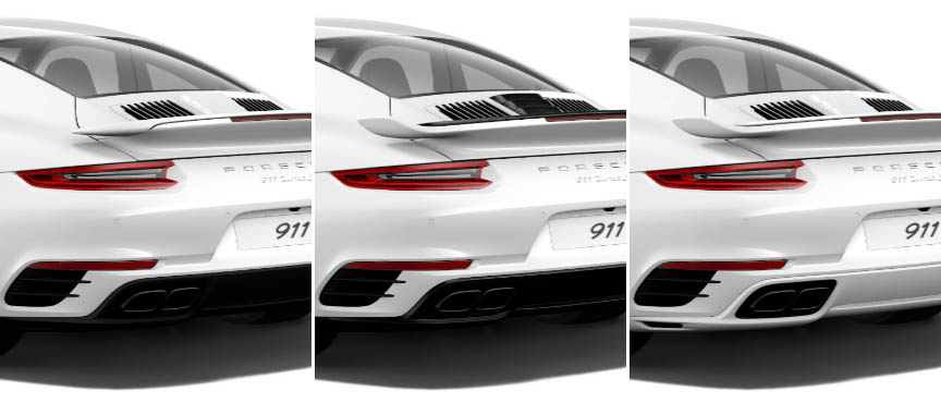 Porsche 911 991.2 Turbo 3.8 rear spoiler: standard, Aerokit black, Aerokit painted