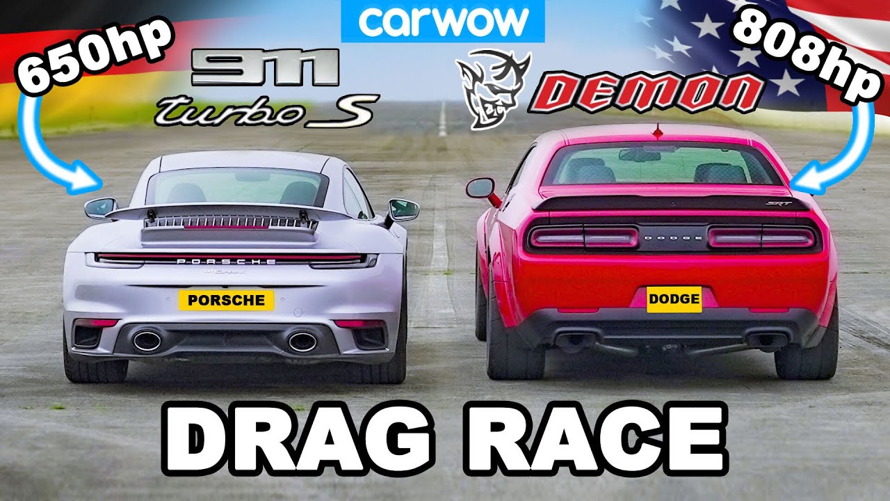 Dodge Challenger Demon v Porsche 911 Turbo S - DRAG RACE