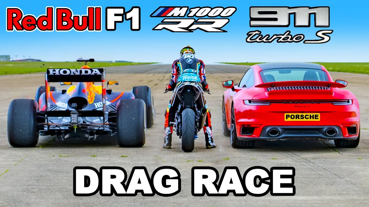 F1 Car v BMW M1000 RR Superbike v 911 Turbo S: DRAG RACE