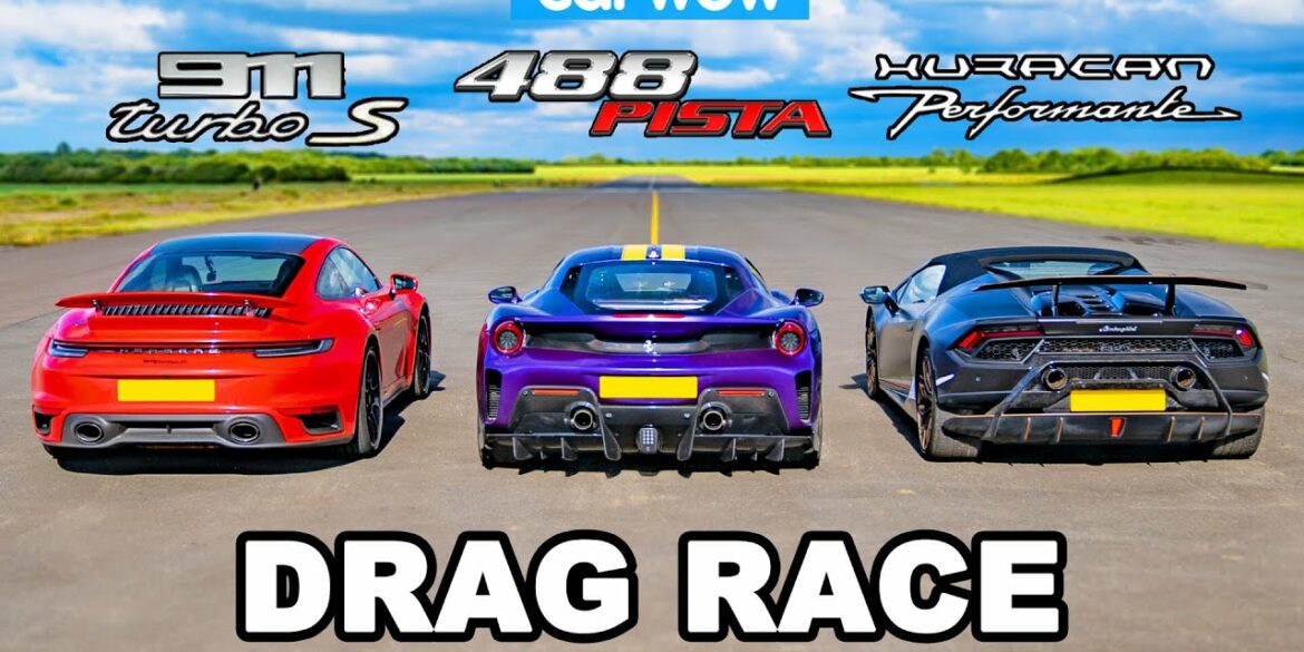 Porsche 911 Turbo S vs Ferrari 488 Pista vs Lamborghini Huracán Performante - DRAG RACE
