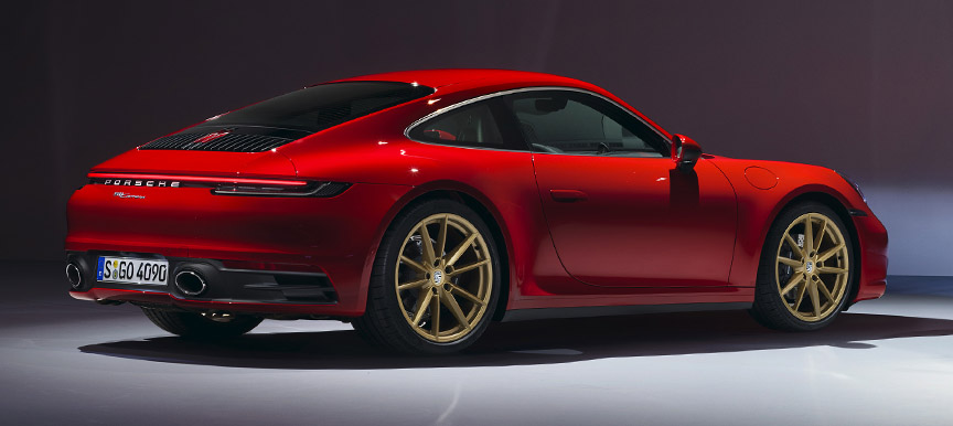 2019/2020 Porsche 911 992 Carrera base version with golden wheels and sports exhaust