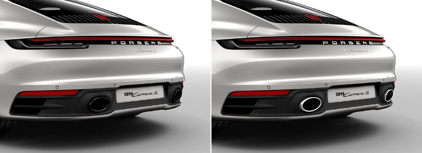 Porsche 911 992 sports exhaust tailpipes - black and steel