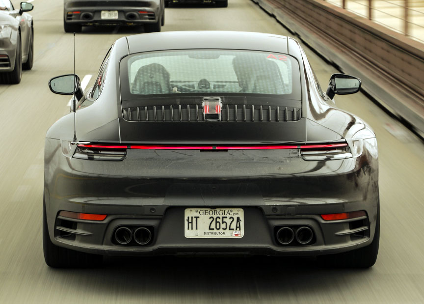 Porsche 911, model year 2019 (992-generation), prototype, rear lamp panel with camouflage