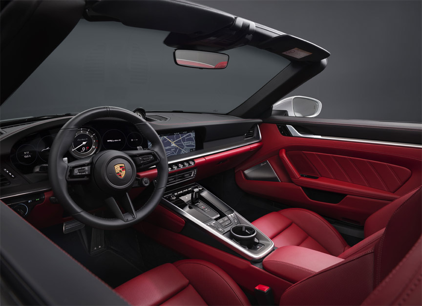 Porsche 911 992 Turbo S Cabriolet cockpit, steering wheel, dashboard