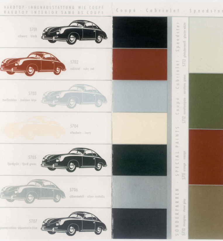 Porsche 356 Colors (1957 - 1959) Color Charts & Equipment Samples