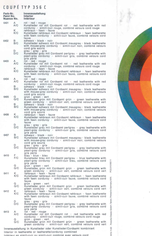 Porsche 356 Colors (1964 - 1965) Equipment Samples