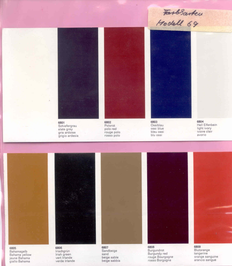 Porsche 911 F-Body Color Paint Charts (1969)