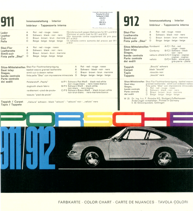Porsche 911 F-Body Colors & Equipment Samples (1965-1967)