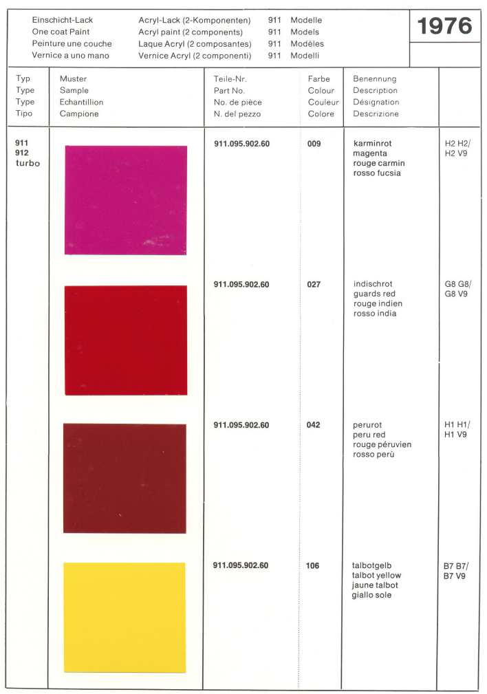 Porsche 911 G Color Charts & Paint Colors (1976)