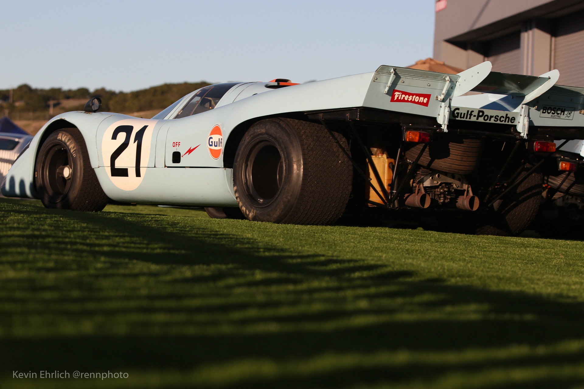 Porsche 917 in Gulf livery on grass at Velocity Invitational