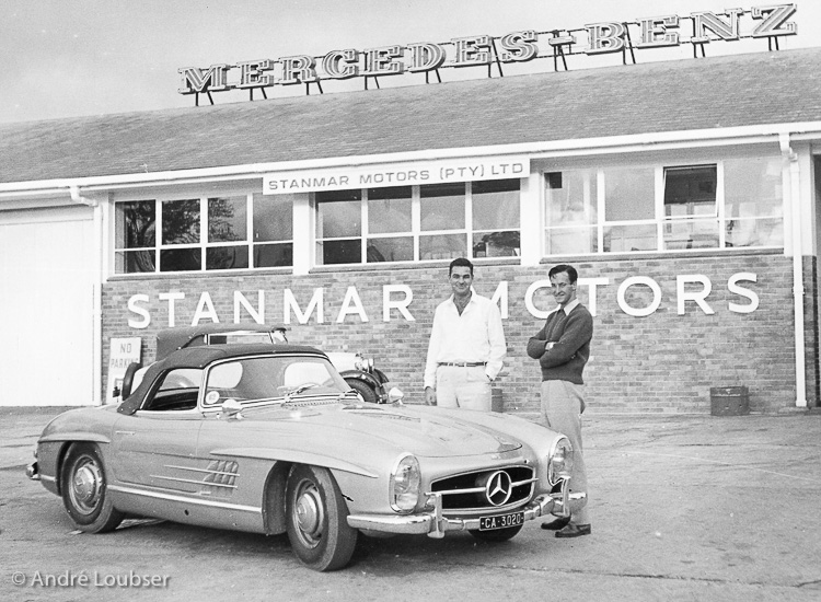 The author with Alan Porter and a Mercedes-Benz 300SL Roadster at Stanmar Motors in George