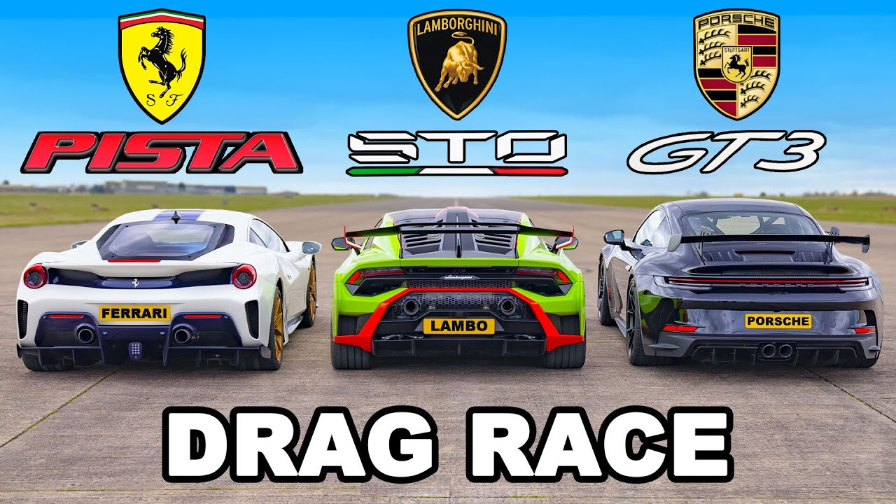 DRAG RACE: Porsche GT3 vs Lamborghini STO vs Ferrari Pista