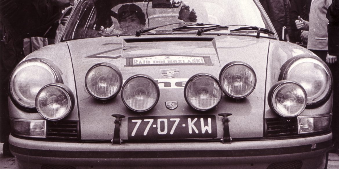 Frontal aspect of Porsche 911 230 0769 before rally in 1972