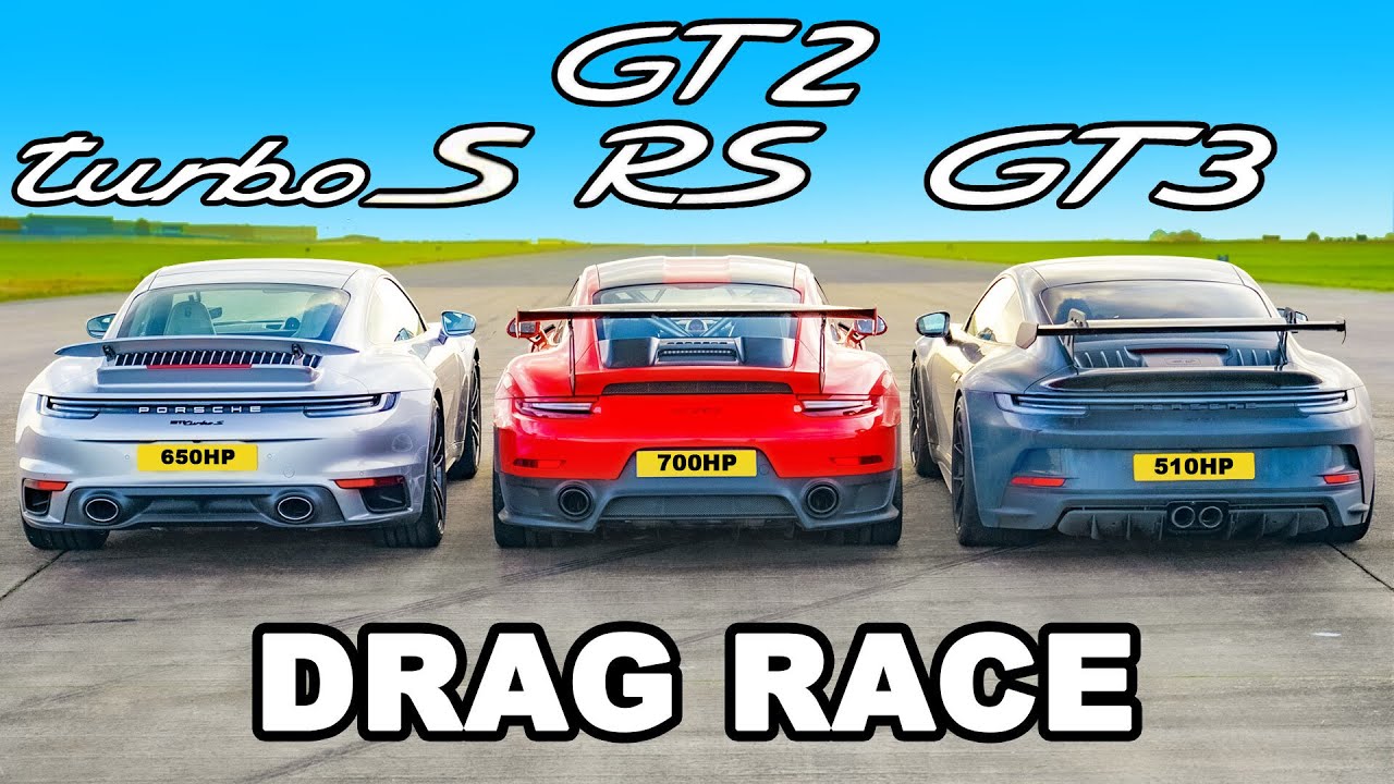 Drag Race - Porsche 911 GT2 RS v Turbo S v GT3