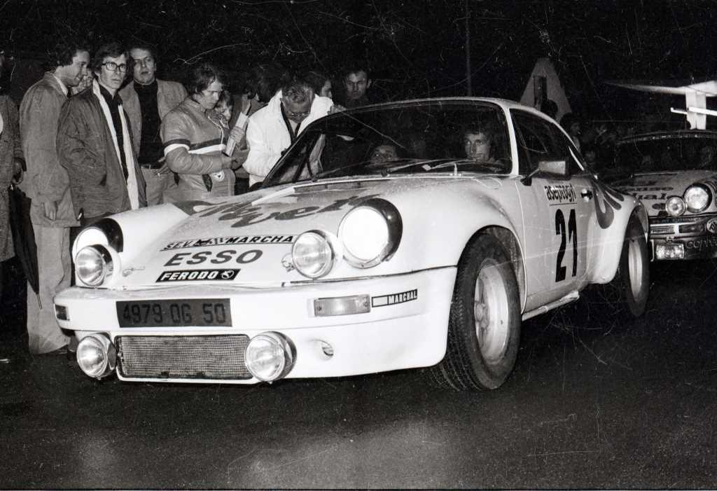 Front view of 1974 Porsche RS 3.0 Carrera in black and white photo