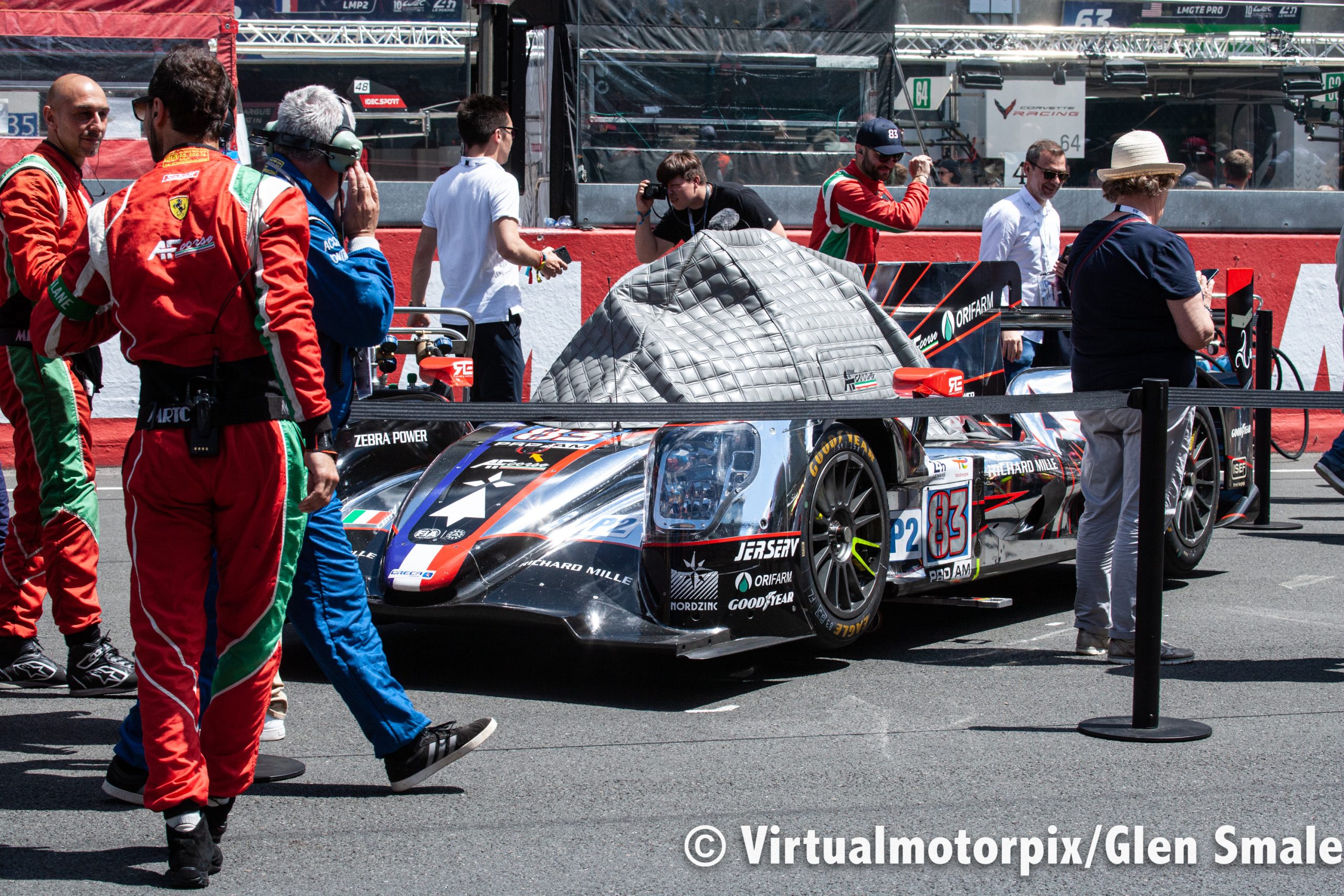 The No. 83 LMP2 AF Corse Oreca 07 driven by Perrodo/Nielsen/Rovera on the pre-race grid