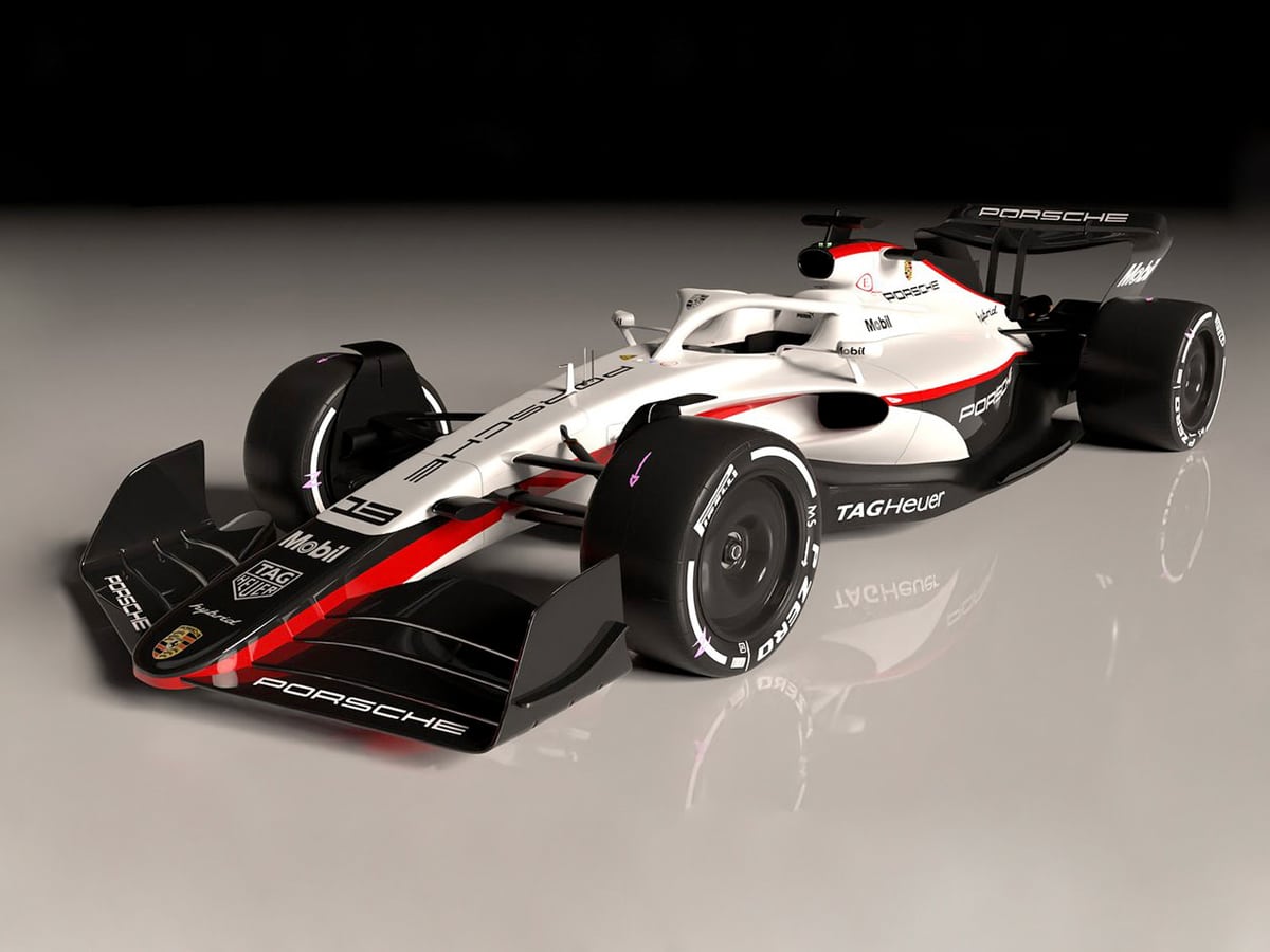 Official Porsche rendering of a Porsche liveried F1 car.