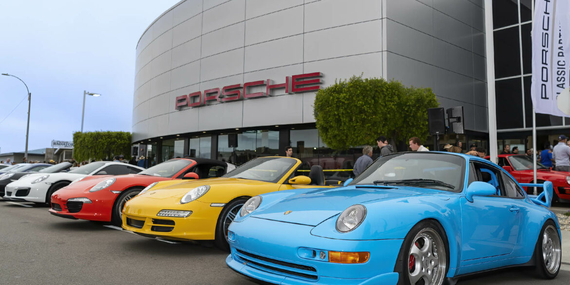 Porsches parked at the 2022 Porsche Monterey Classic