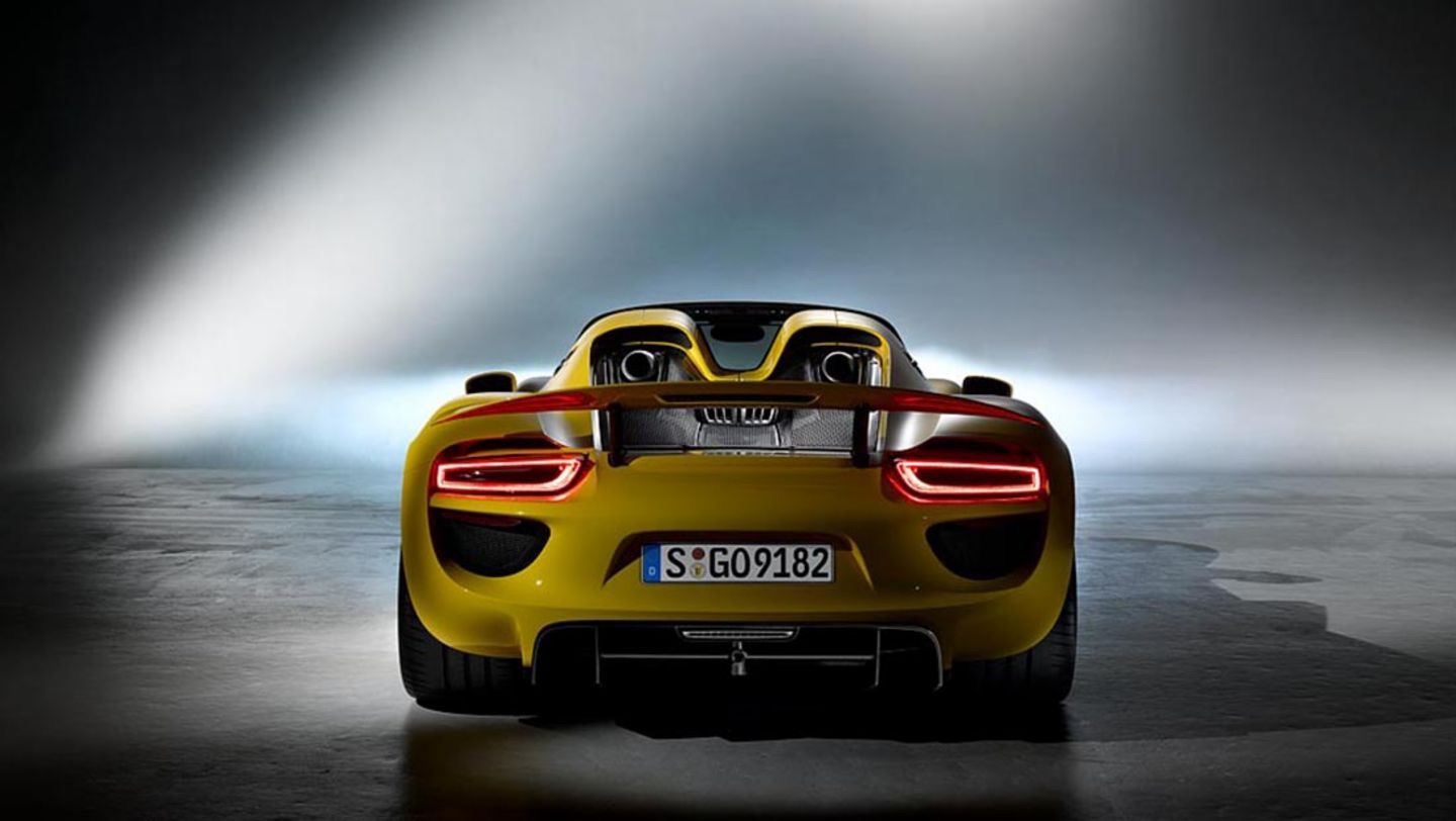 The tail end of a Porsche 918 Spyder hypercar