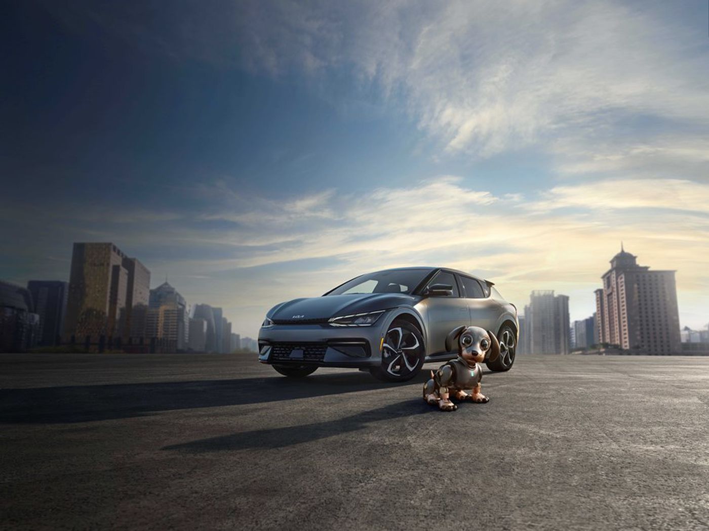 Animated robot dog in Kia ad for electric car