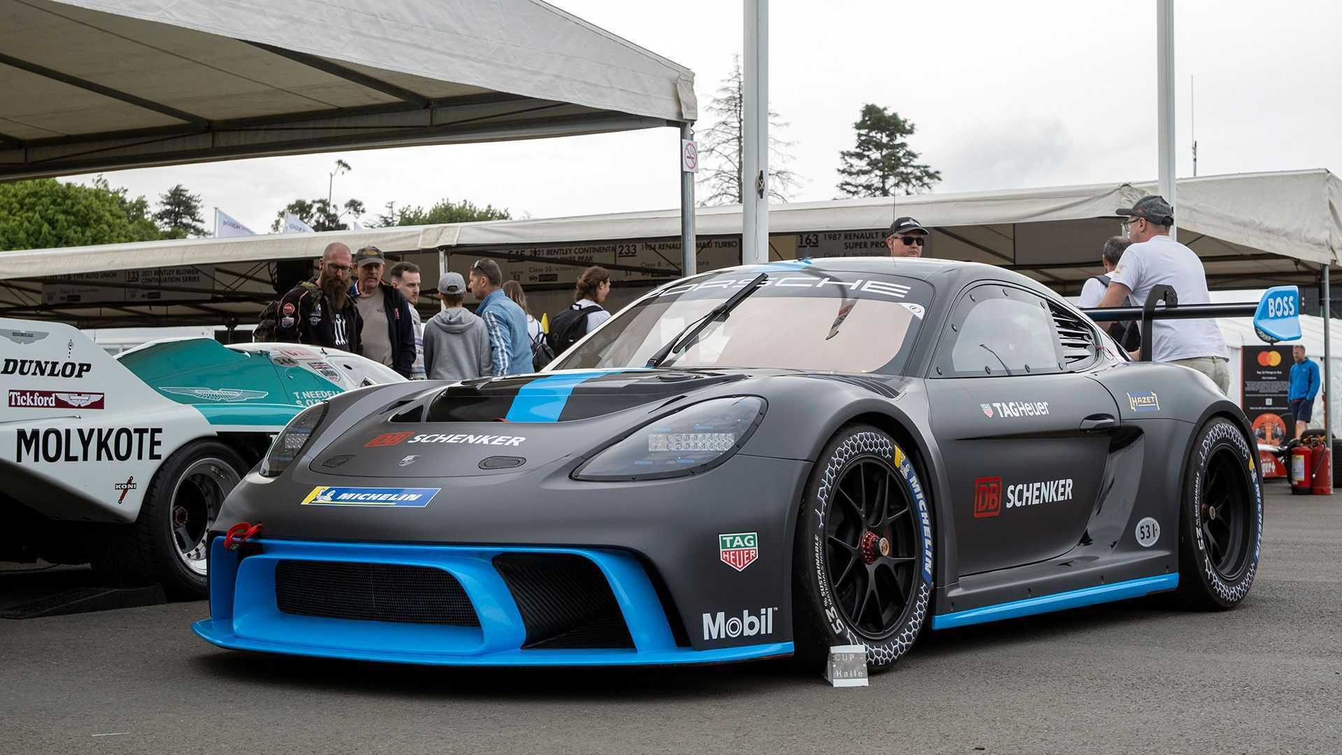 Porsche 718 Cayman GT4 ePerformance being unveiled at Goodwood