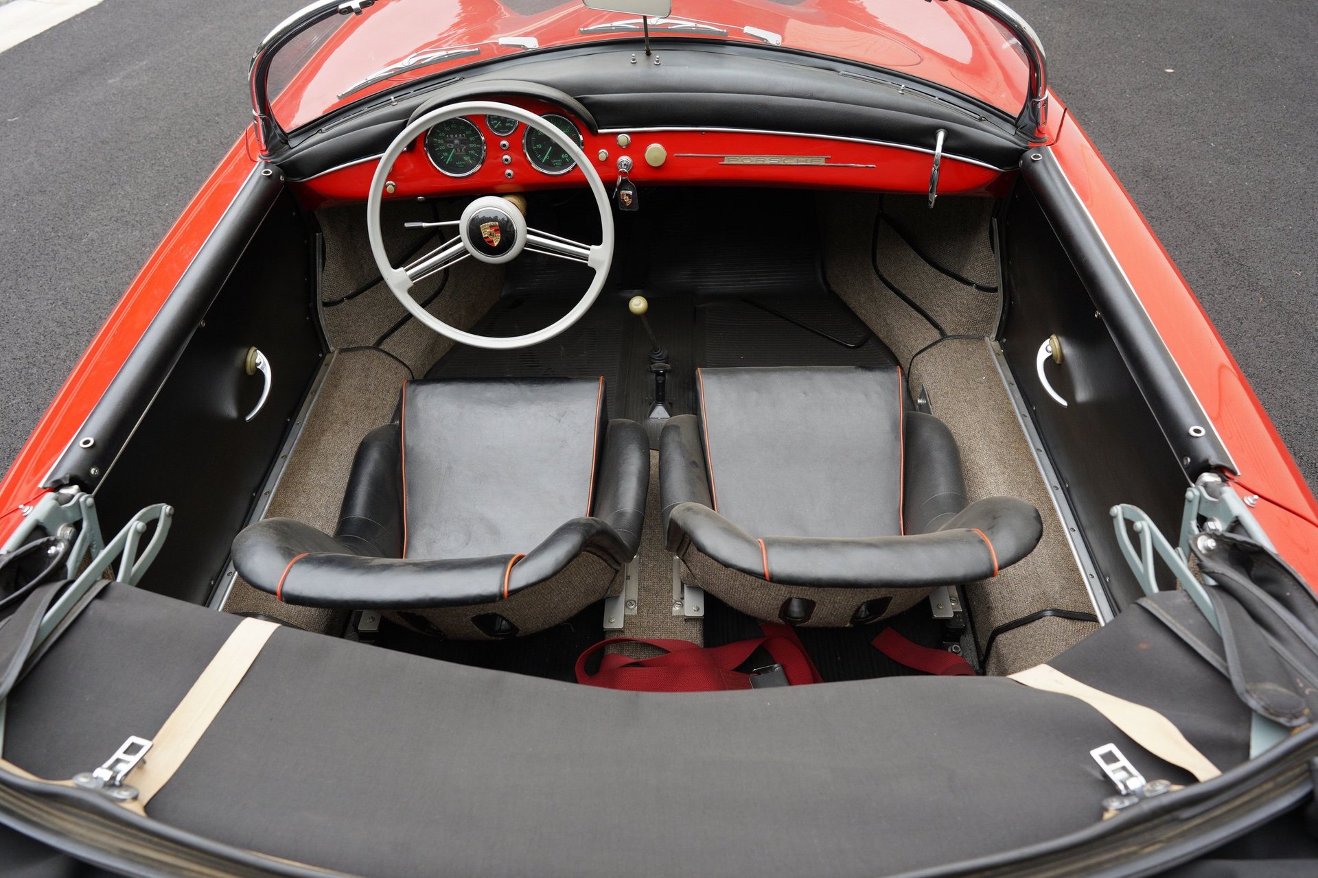 The bare cockpit of a 356A Speedster