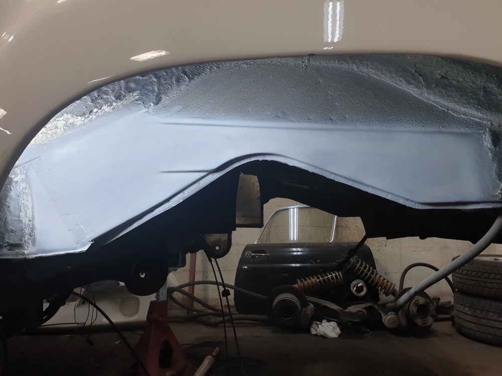 1974 Porsche 914/6 restomod underbody coat to seal the chassis and body for rustproofing