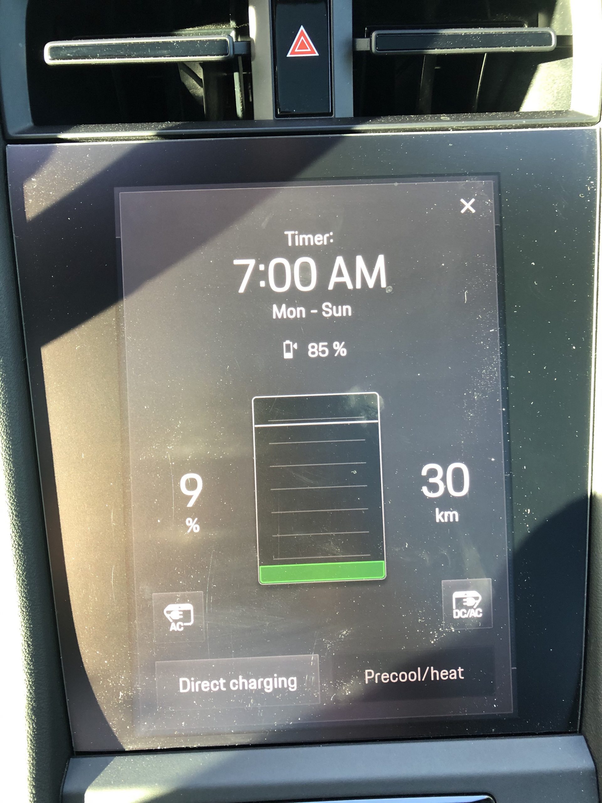 Charging display for Porsche EV showing nearly empty battery