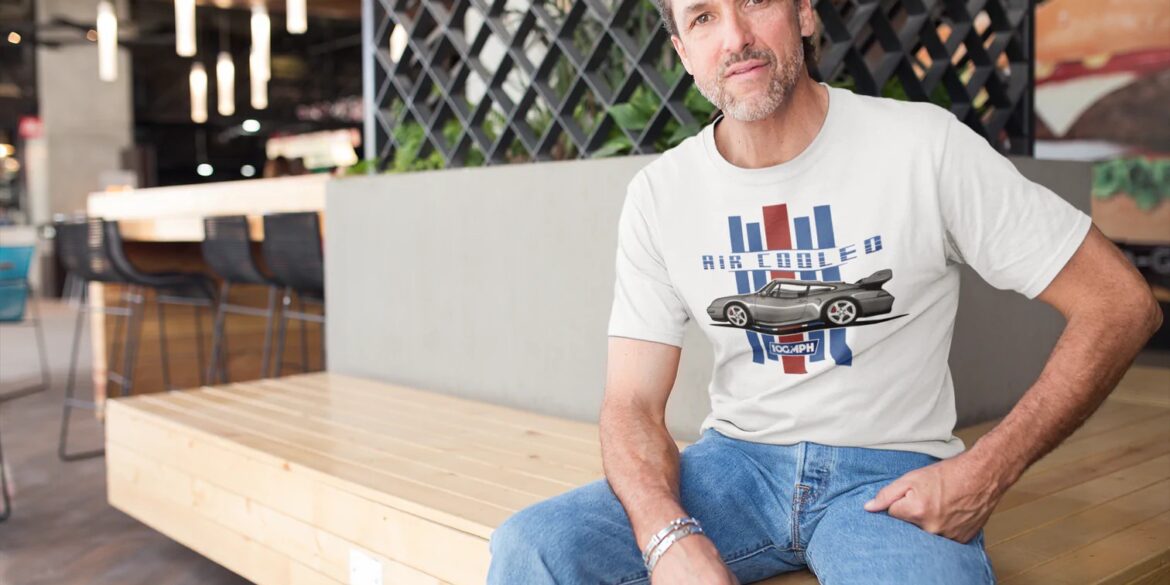 Man wearing Air Cooled - Porsche 911 Turbo t-shirt