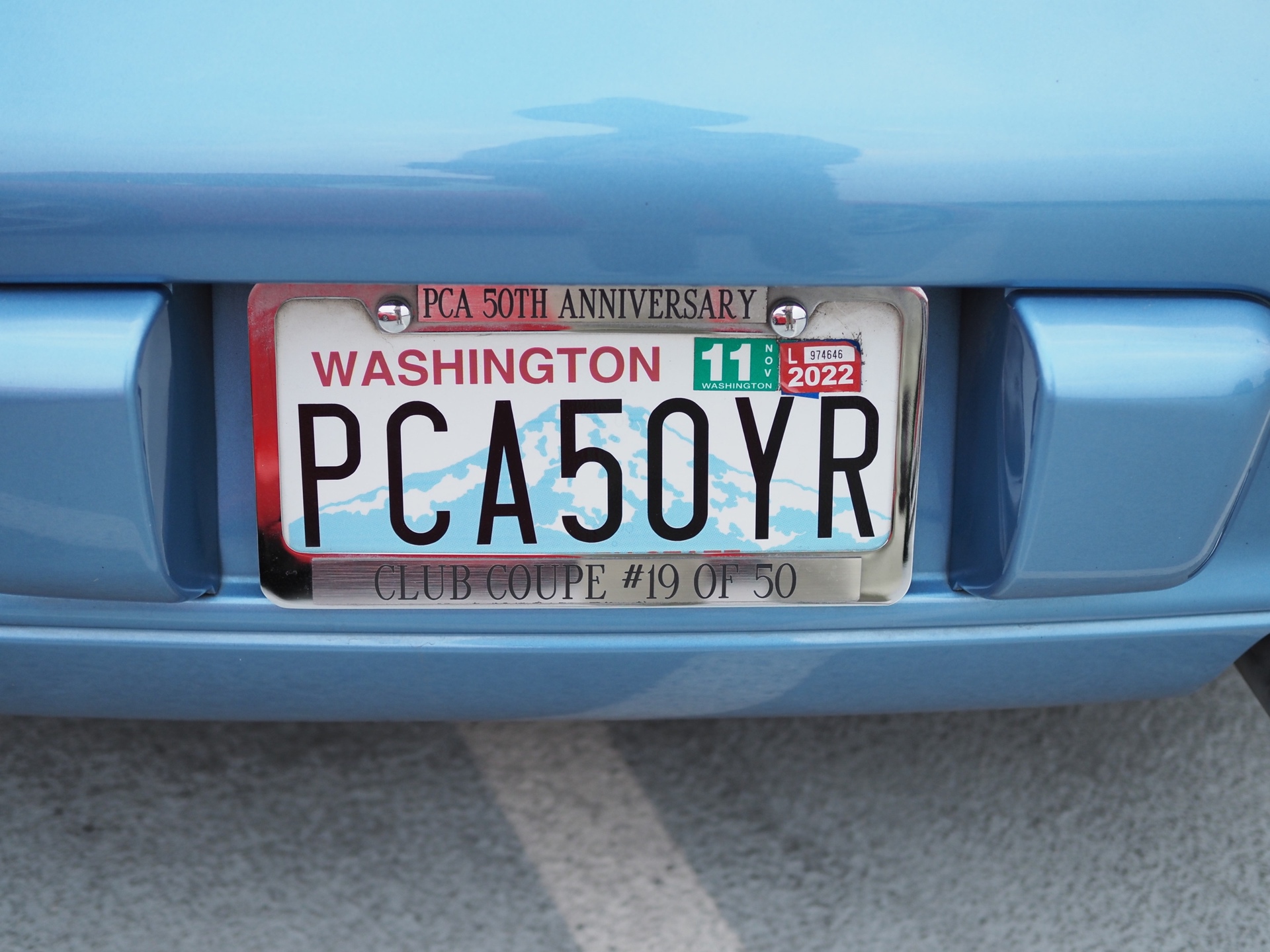 Rear license plate of Porsche 50th anniversary Club Coupe Club