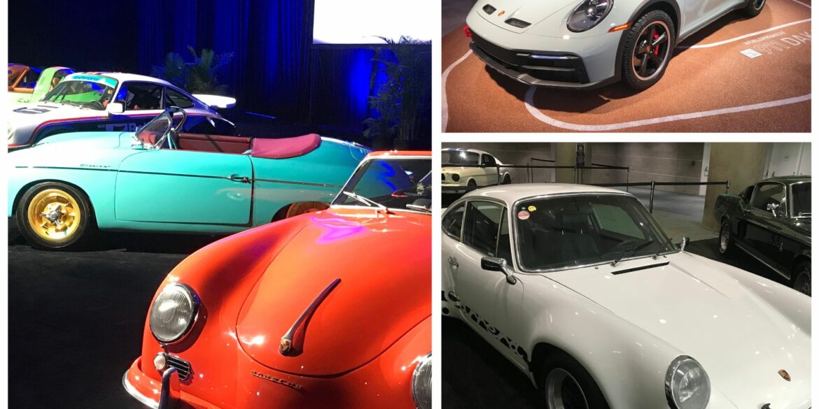 Collage of Porsches at LA Auto Show 2023