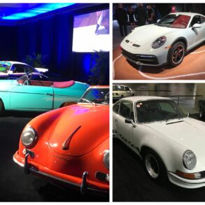 Collage of Porsches at LA Auto Show 2023