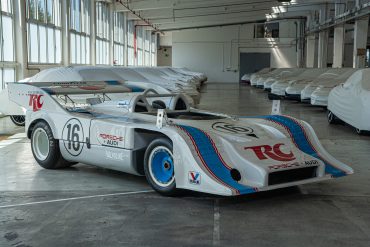 A front three-quarter view of the No. 16 Porsche 917/10 chassis #005 taken in Porsche’s secret bunker in Stuttgart, May 2017. Virtual Motorpix/Glen Smale