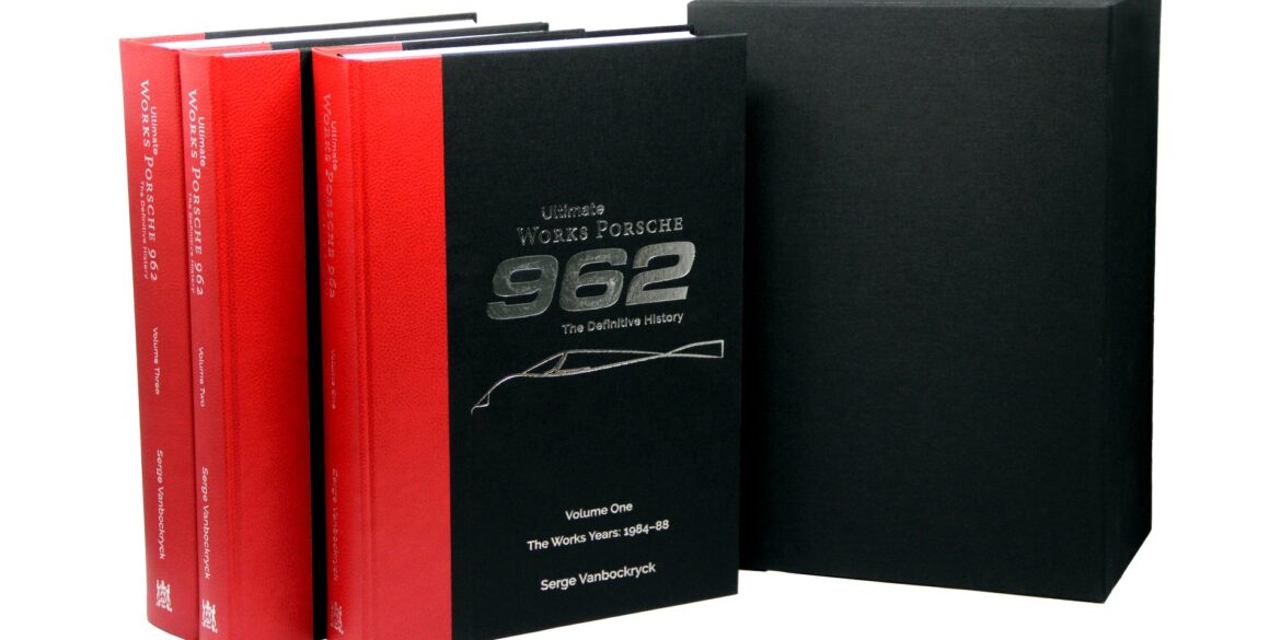 Box set for Ultimate Works Porsche 962 - The Definitive History on white background