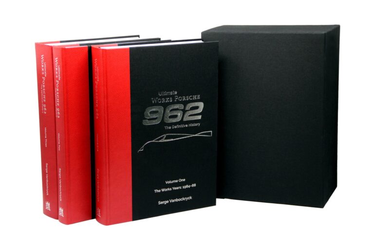 Box set for Ultimate Works Porsche 962 - The Definitive History on white background
