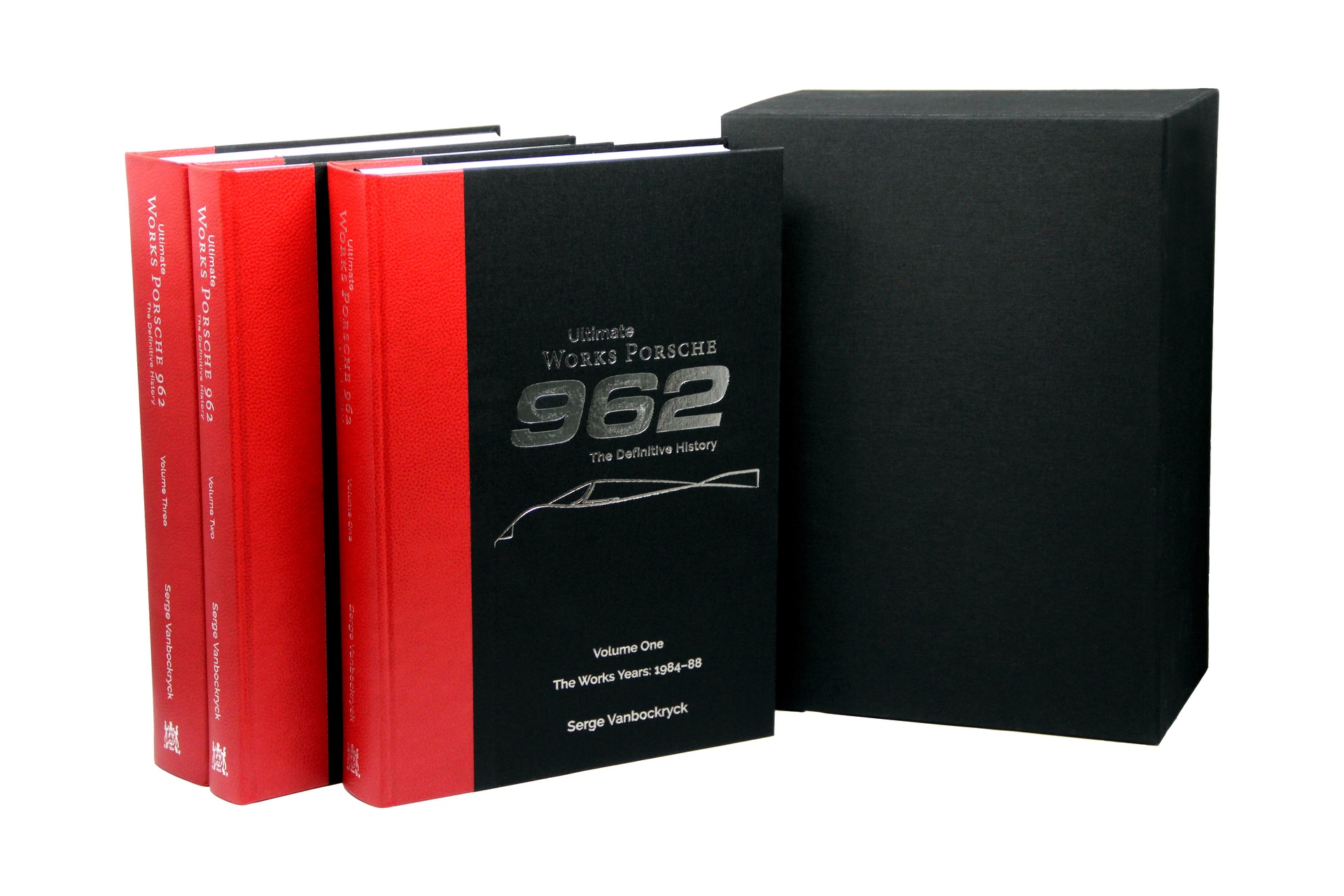 Box set for Ultimate Works Porsche 962 - The Definitive History on white background