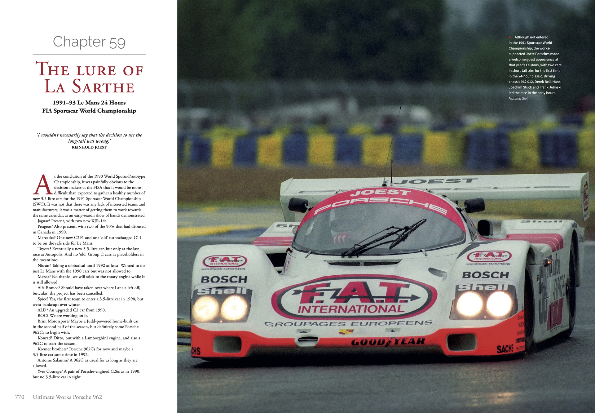 Page from Ultimate Works Porsche 962 - The Definitive History covering The Lure of La Sarthe