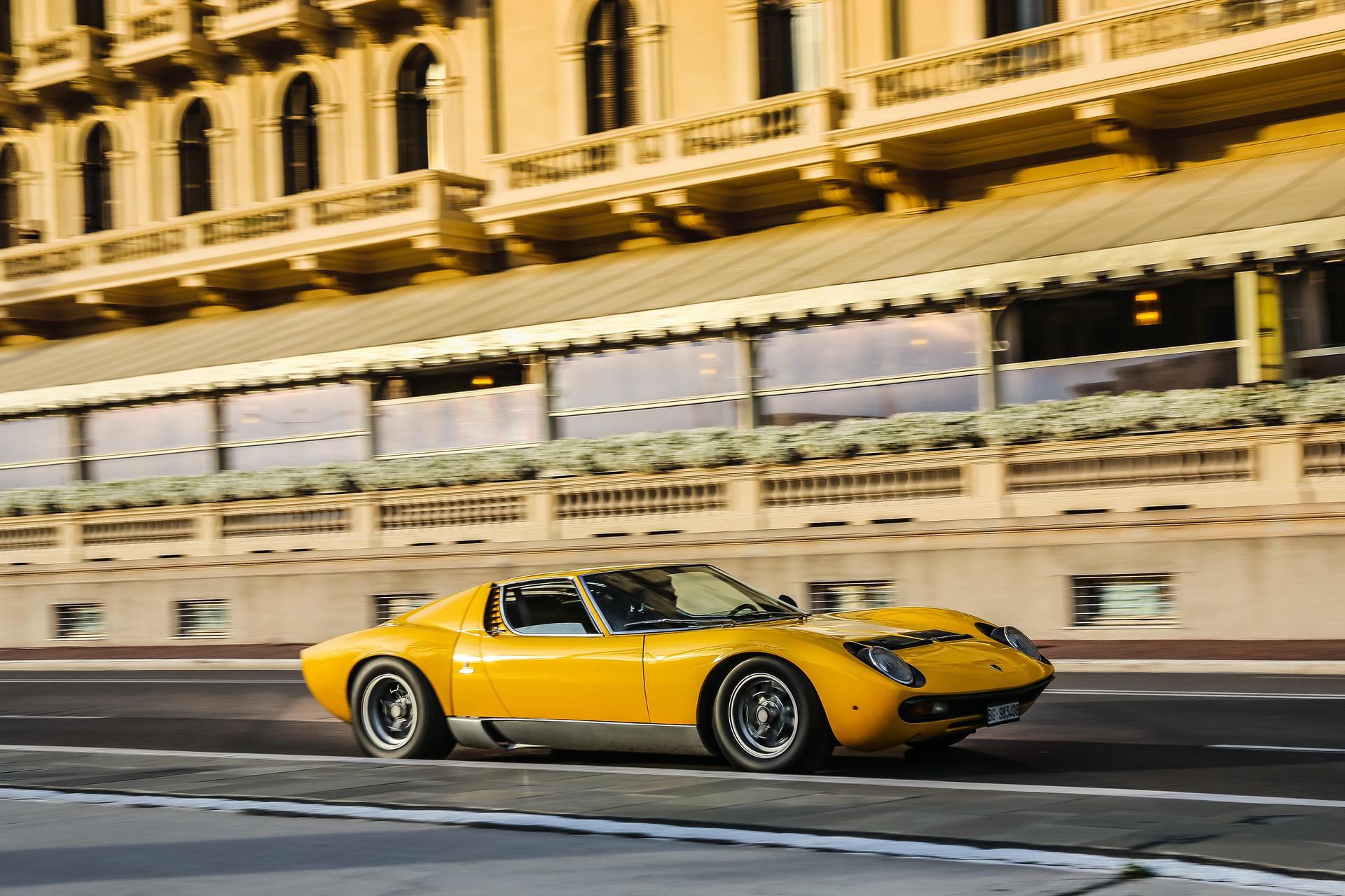 Lamborghini Miura driving on a city road