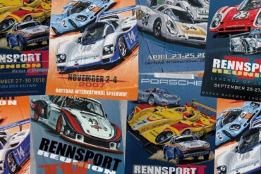 Previous Rennsport Reunion posters collaged together to make the RR7 announcement poster