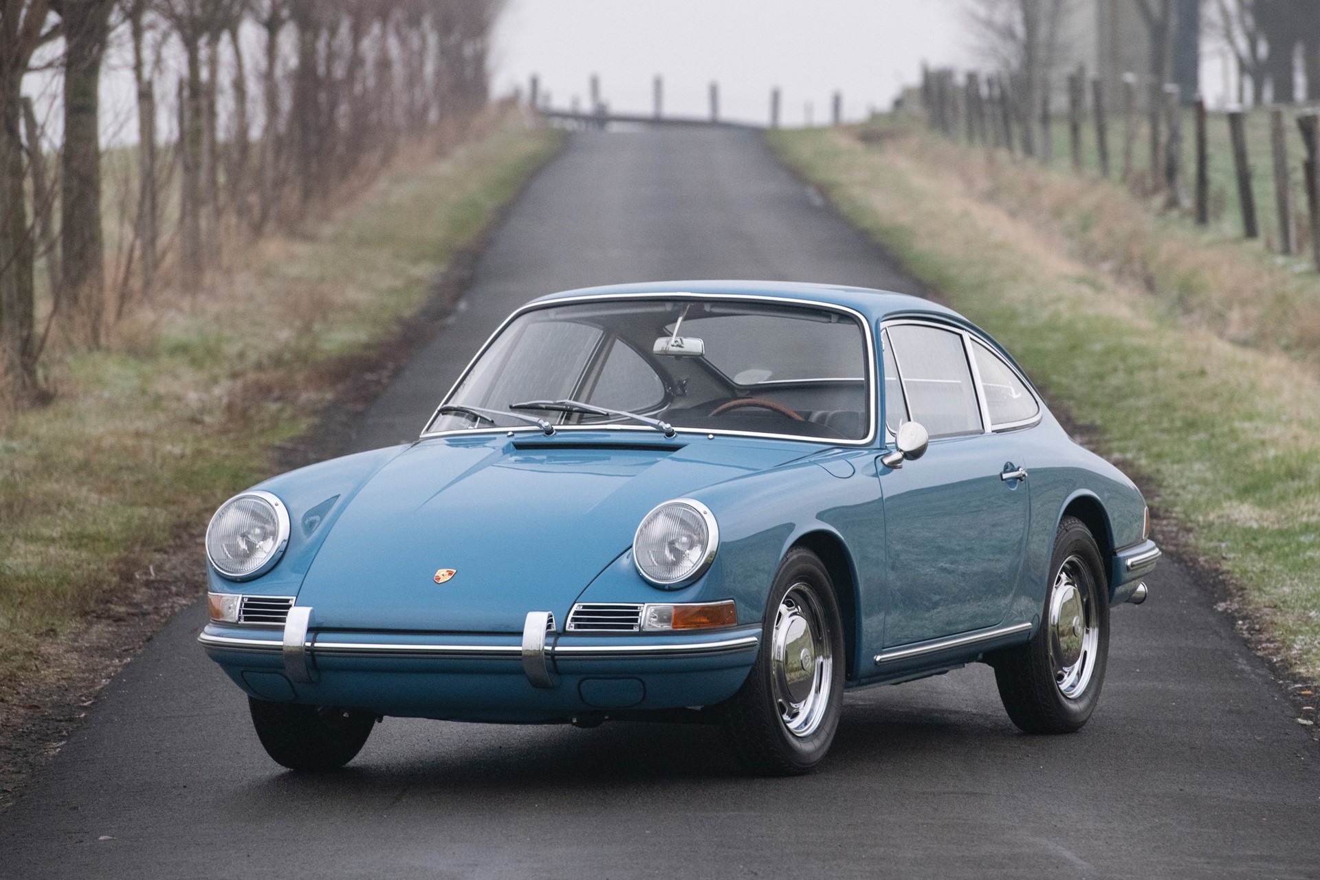 Front angled view of a blue 1964 Porsche 911