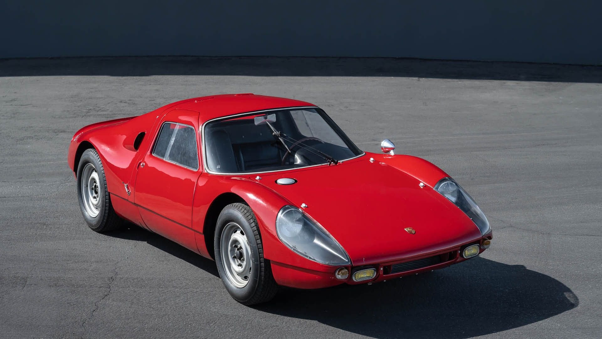 Top-angled view of a red 1964 Porsche 904 Carrera GTS