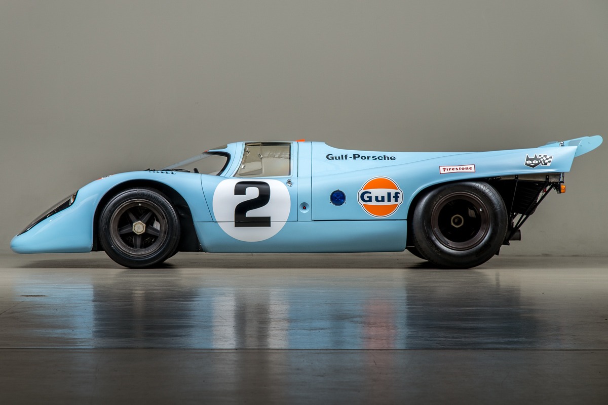 Side profile of the 1969 Porsche 917 finished in a Gulf livery.