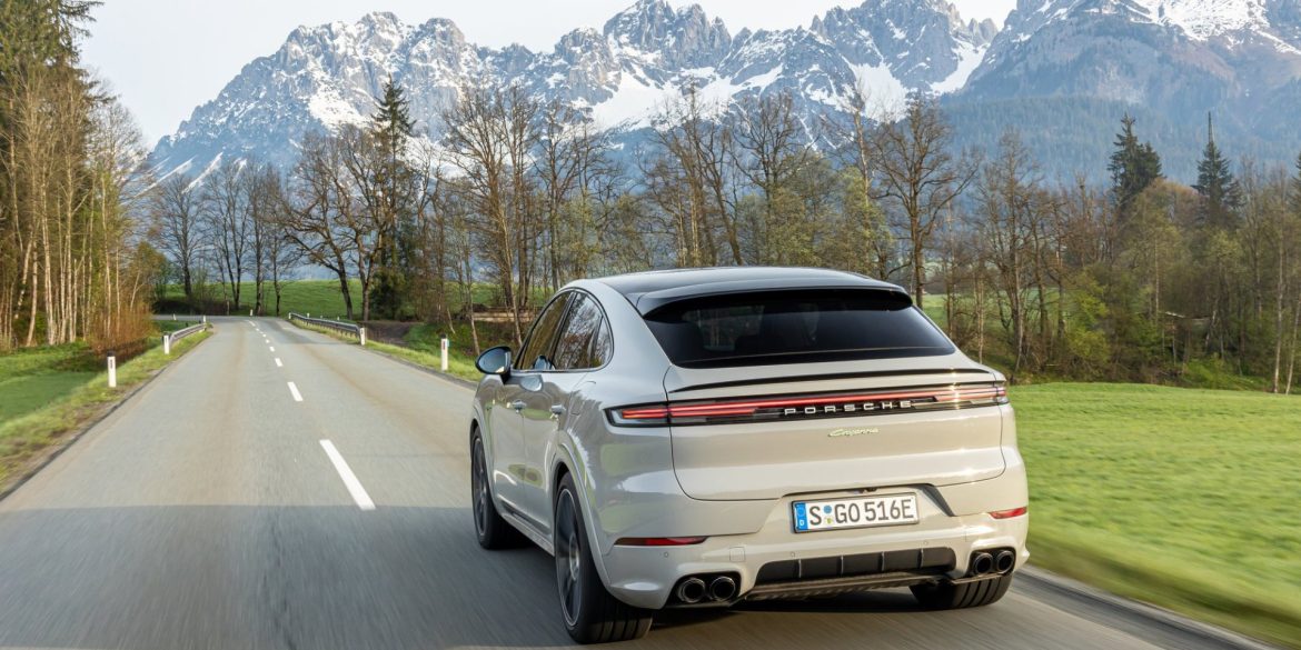 Rear view of a 2024 Porsche Cayenne E-Hybrid Coupe