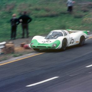 Spa 1000 Km, 11 May 1969:Cutting the corner as finely as possible, and with the front right wheel off the ground, helped Jo Siffert and Brian Redman to bring the No. 25 908 LH homein first place. © Corporate Archives Porsche AG