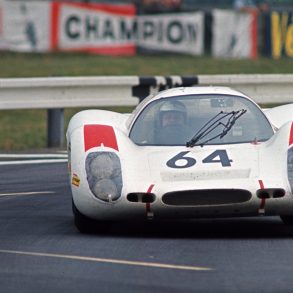 Le Mans 24 Hours, 14-15 June 1969:The No. 64 908 LH Coupé driven by Hans Herrmann (driving) and Gérard Larrousse corners hard through the Ford chicane just before entering the start/finish straight. © Corporate Archives Porsche AG
