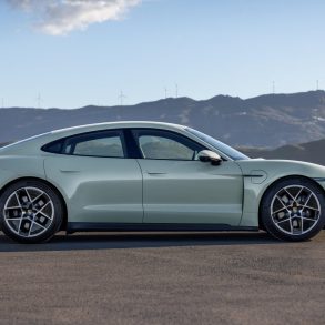 Sidview of a 2025 Shade Green Metallic base Porsche Taycan
