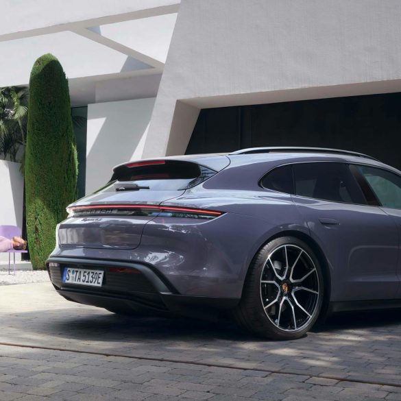 Three-quarter rear view of a 2025 Porsche Taycan 4S Cross Turismo